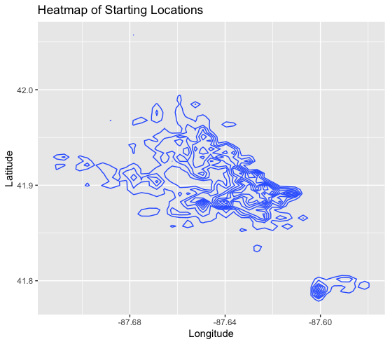 Map showing most common bike rental locations